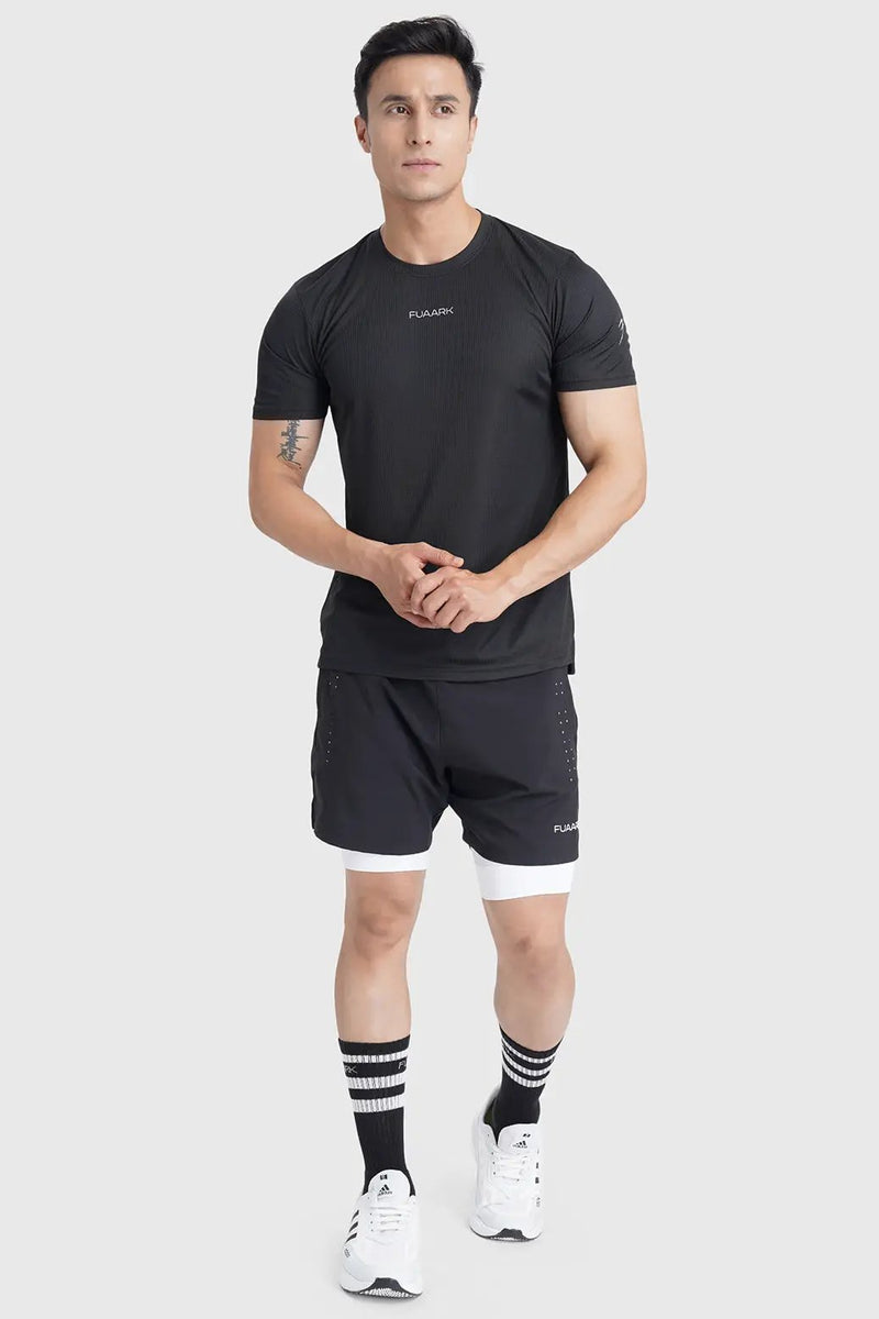Checks Running T-shirt Black by Fuaark Nz