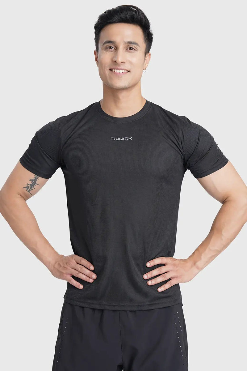 Checks Running T-shirt Black by Fuaark Nz