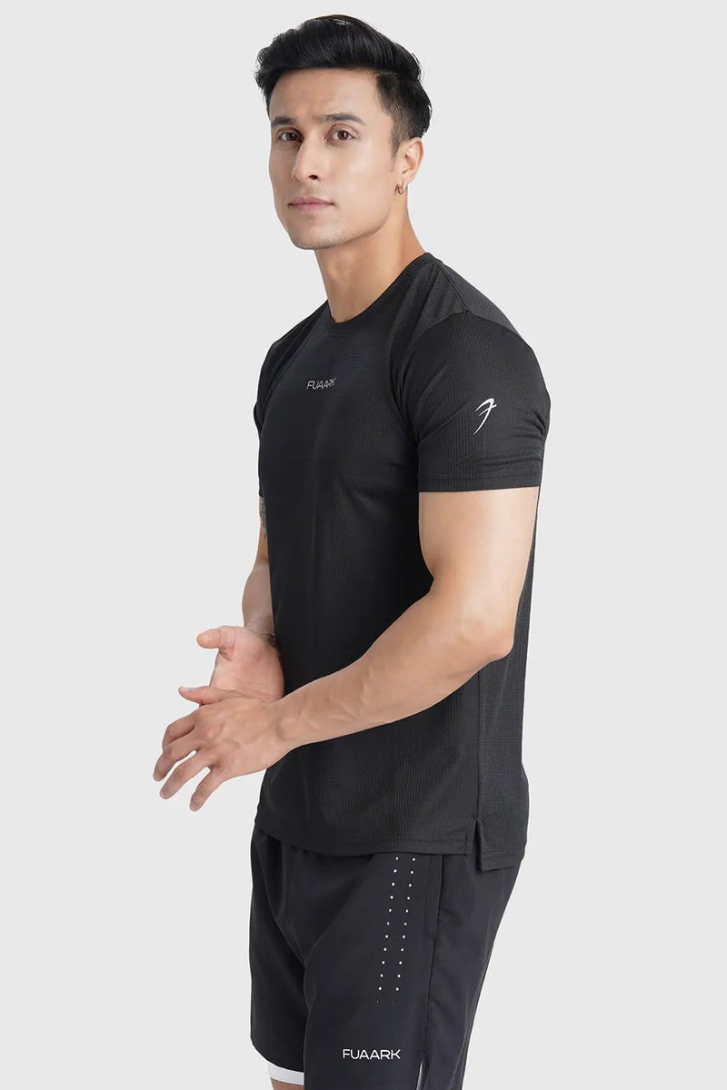 Checks Running T-shirt Black by Fuaark Nz