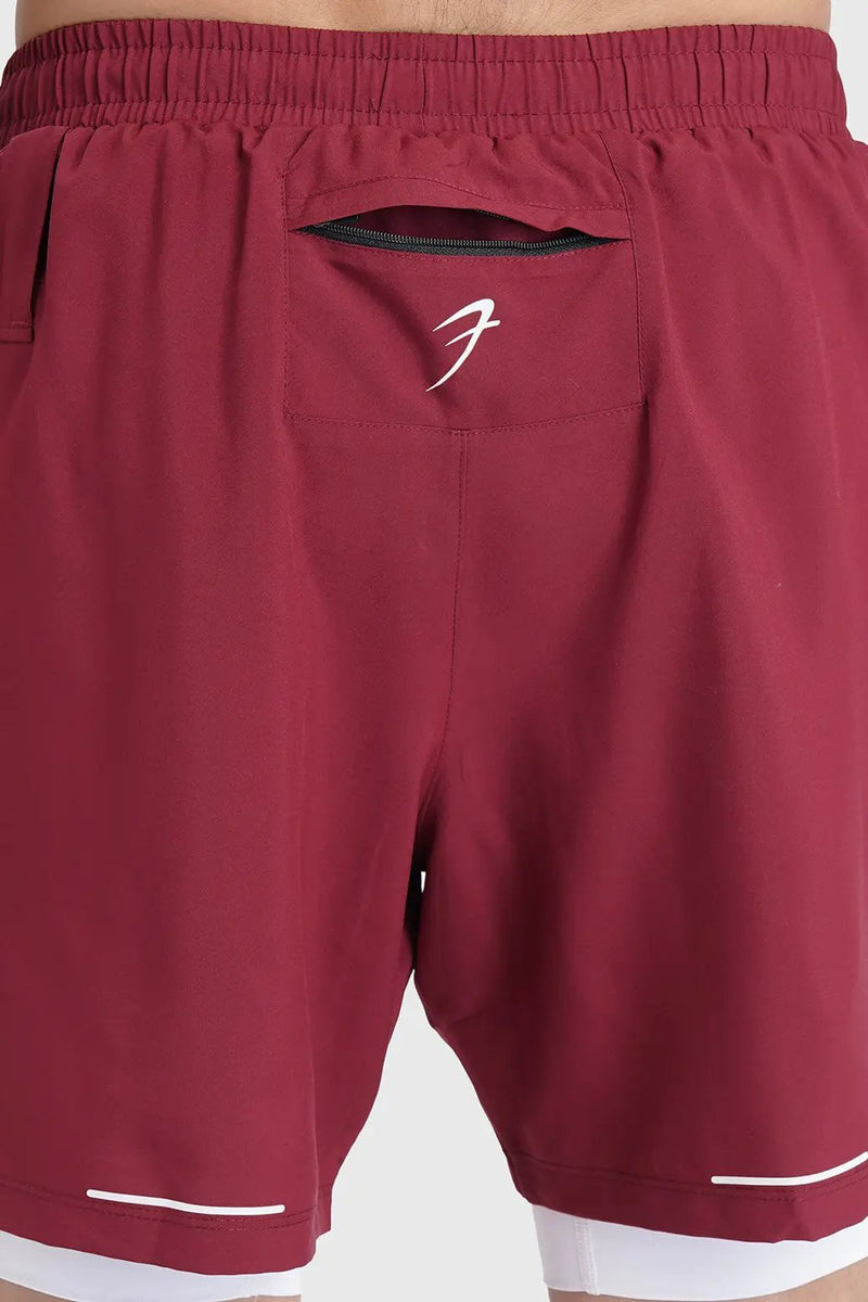 2 in 1 Mesh Shorts Maroon by Fuaark Nz
