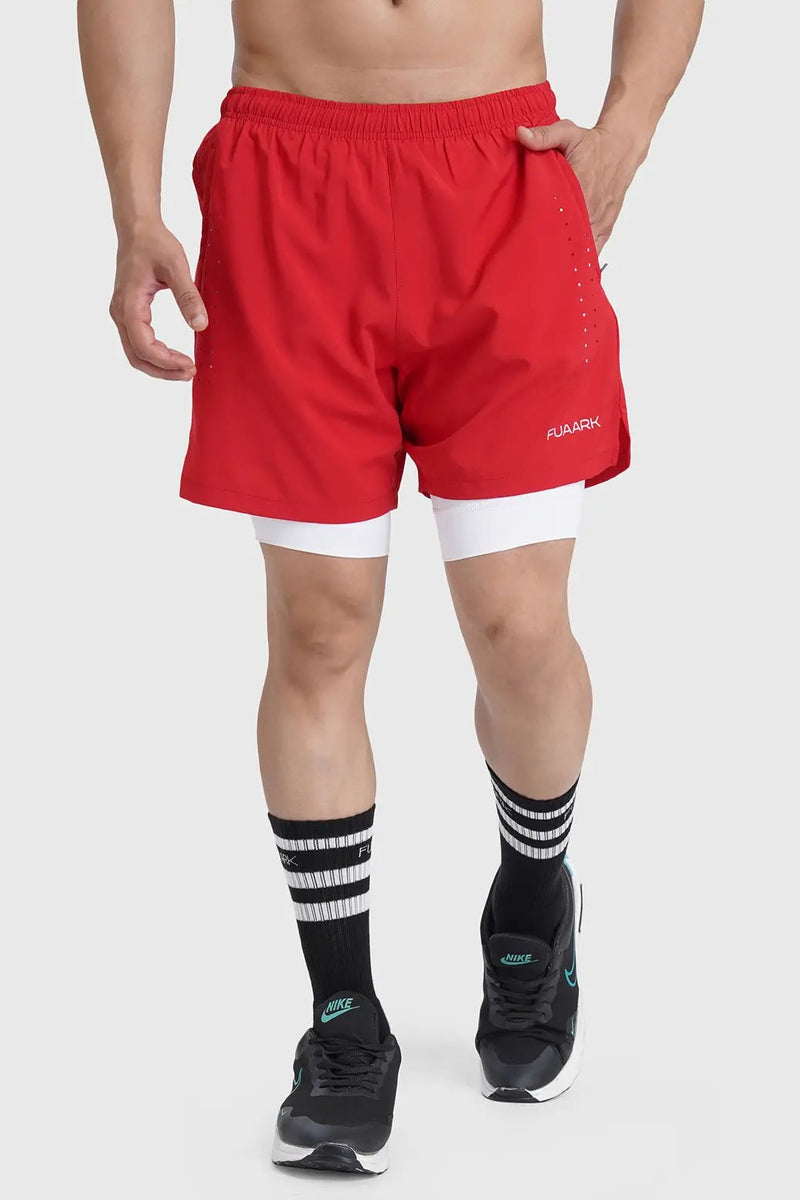 2 in 1 Laser Shorts Red by Fuaark Nz