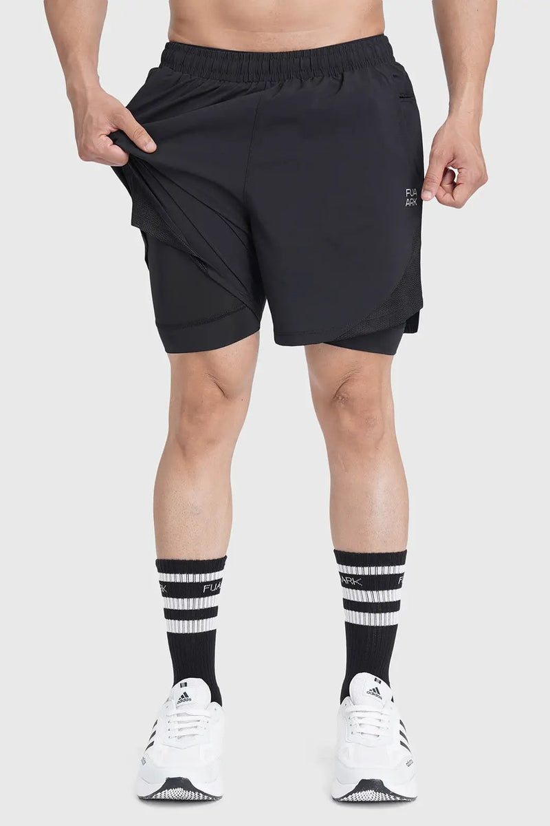 2 in 1 Mesh Shorts Black With Black by Fuaark Nz