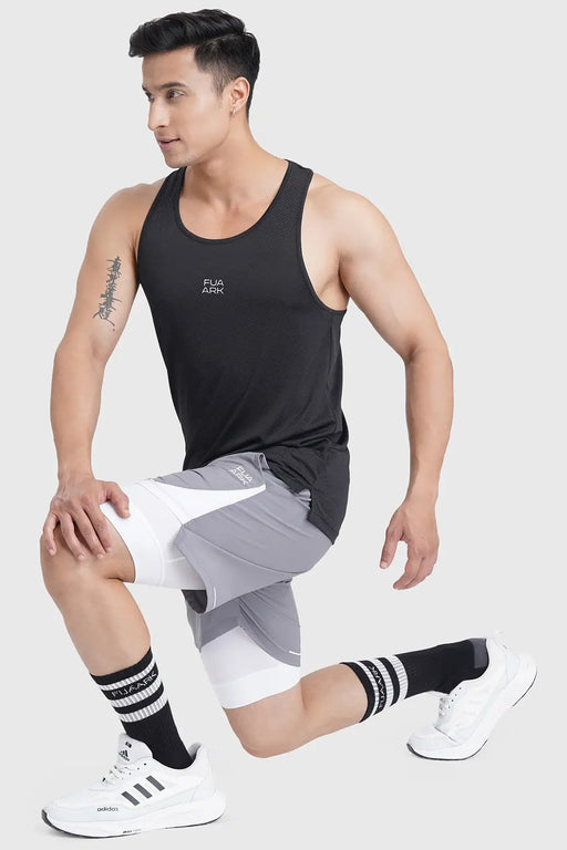 2 in 1 Mesh Shorts Foggy Grey With White by Fuaark Nz