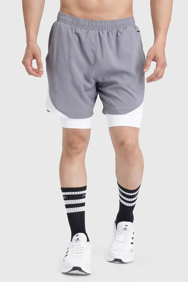 2 in 1 Mesh Shorts Foggy Grey With White by Fuaark Nz