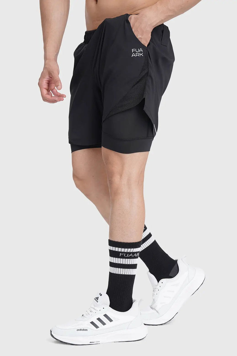 2 in 1 Mesh Shorts Black With Black by Fuaark Nz