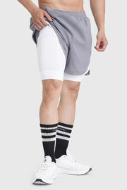 2 in 1 Mesh Shorts Foggy Grey With White by Fuaark Nz
