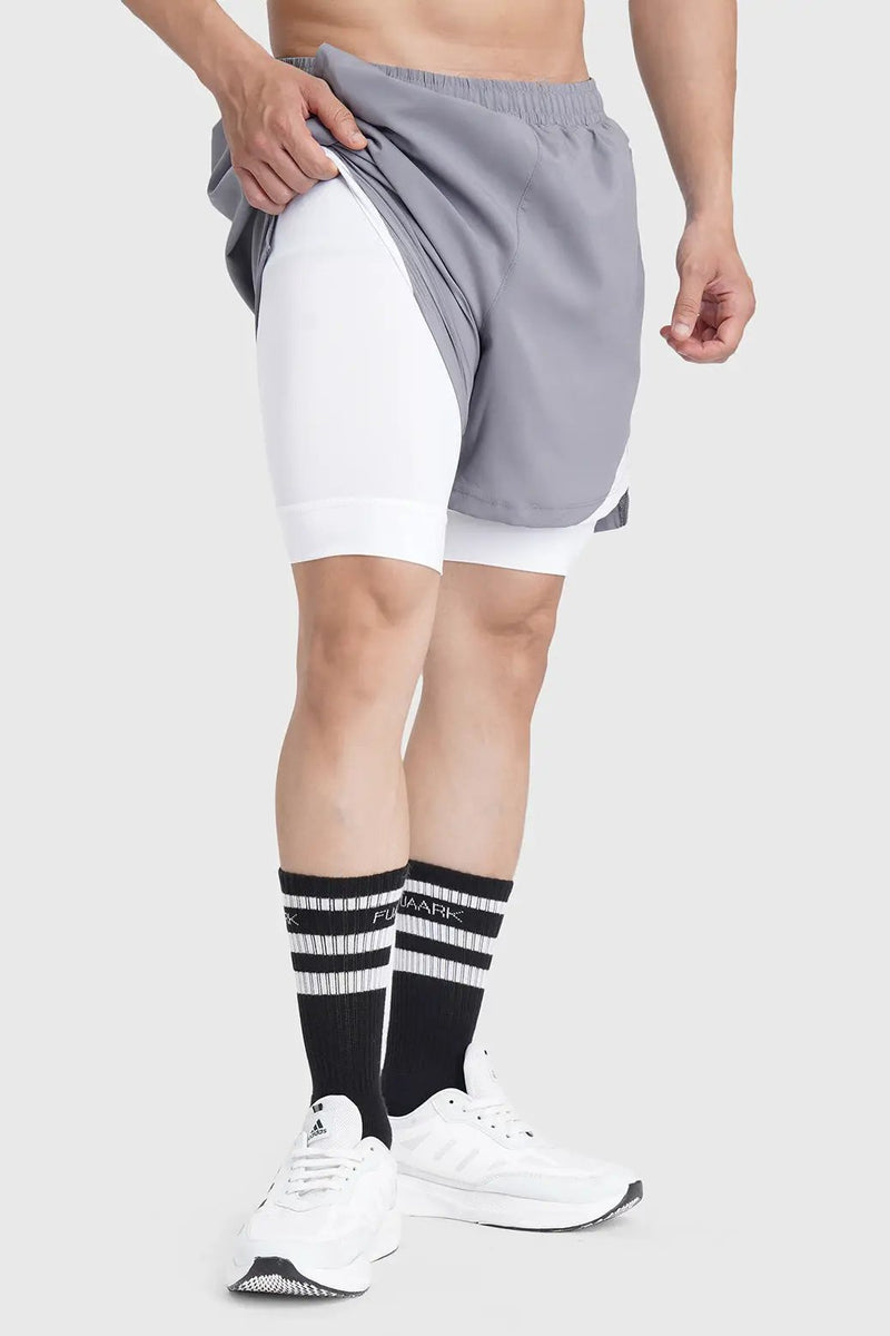 2 in 1 Mesh Shorts Foggy Grey With White by Fuaark Nz