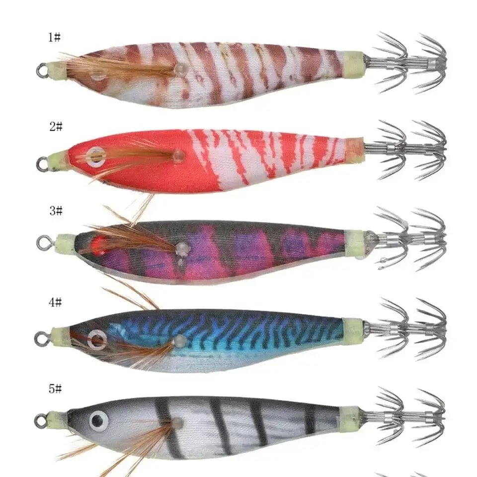 China China 1Pcs 9.5cm 10g Squid Jigs Fishing Lures Wood Shrimp Lure Hard Baits Octopus Cuttlefish Squid Hooks Wobbler