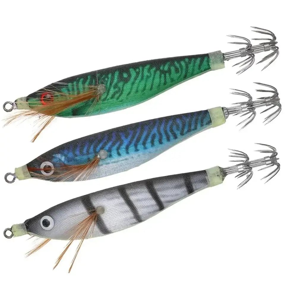 China China 1Pcs 9.5cm 10g Squid Jigs Fishing Lures Wood Shrimp Lure Hard Baits Octopus Cuttlefish Squid Hooks Wobbler