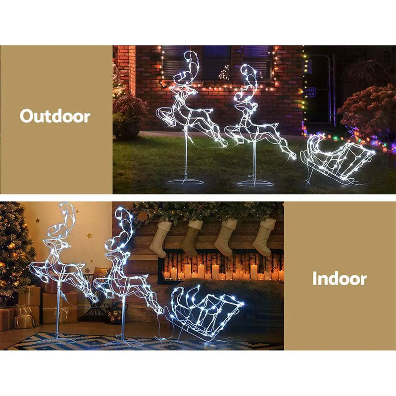 SportZone.co.nz Occasions > Christmas > Outdoor Decorations & Lights 1X Christmas Lights Reindeer Sleigh 120 LED Decorations Jingle Jollys 1X Christmas Lights Reindeer Sleigh 120 LED Decorations Jingle Jollys