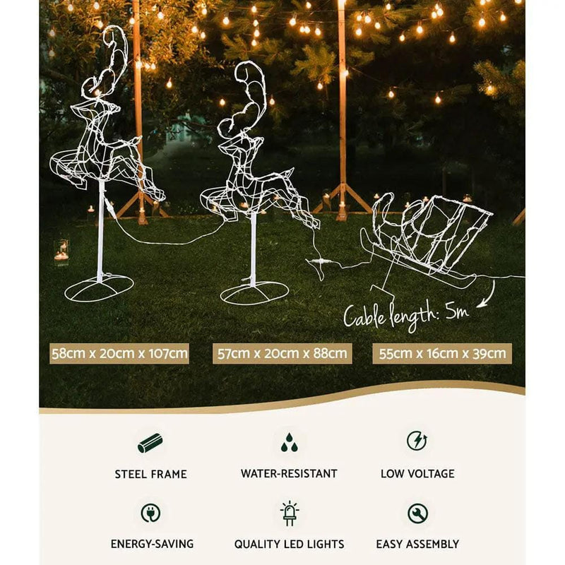 SportZone.co.nz Occasions > Christmas > Outdoor Decorations & Lights 1X Christmas Lights Reindeer Sleigh 120 LED Decorations Jingle Jollys 1X Christmas Lights Reindeer Sleigh 120 LED Decorations Jingle Jollys
