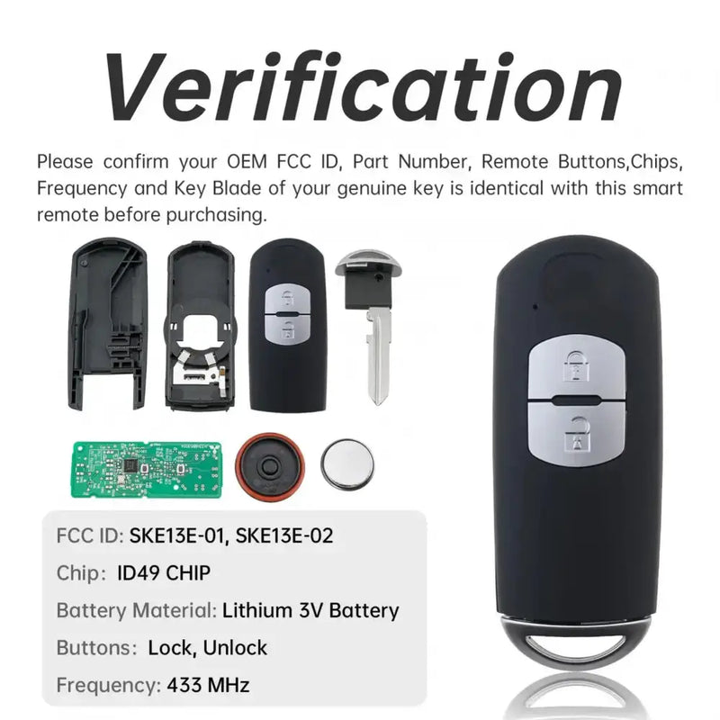 Habicare 2/3-Button Smart Remote Key Fob 433MHz ID49 for Mazda Axela & Atenza 2/3-Button Smart Remote Key Fob 433MHz ID49 for Mazda Axela & Atenza