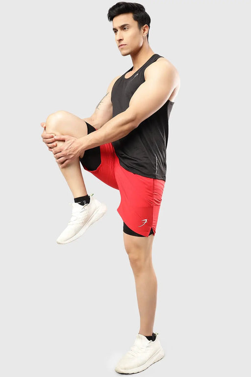 2 in 1 Compression Shorts Red by Fuaark Nz