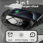 techplus 2-in-1 Magnetic Wireless Charger Stand | Fast Charging Dock for Phone & Wireless Earbuds | Foldable Charging Station 2-in-1 Multifunctional Wireless Charger with Alarm Clock 15W Fast C...
