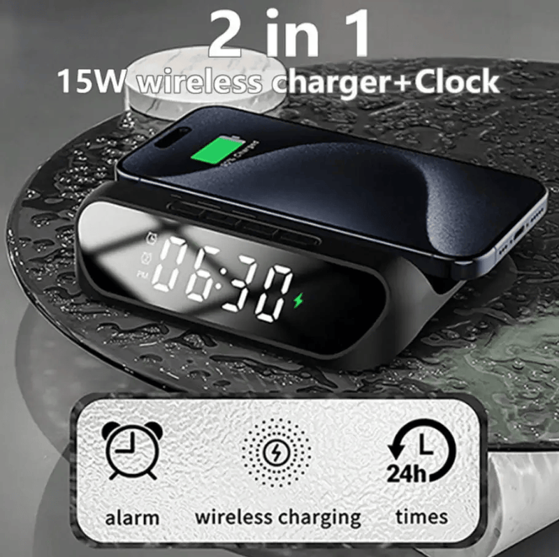 techplus 2-in-1 Magnetic Wireless Charger Stand | Fast Charging Dock for Phone & Wireless Earbuds | Foldable Charging Station 2-in-1 Multifunctional Wireless Charger with Alarm Clock 15W Fast C...