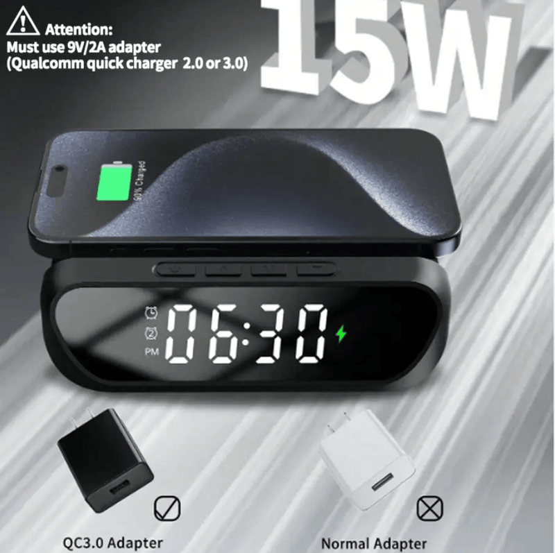 techplus 2-in-1 Magnetic Wireless Charger Stand | Fast Charging Dock for Phone & Wireless Earbuds | Foldable Charging Station 2-in-1 Multifunctional Wireless Charger with Alarm Clock 15W Fast C...