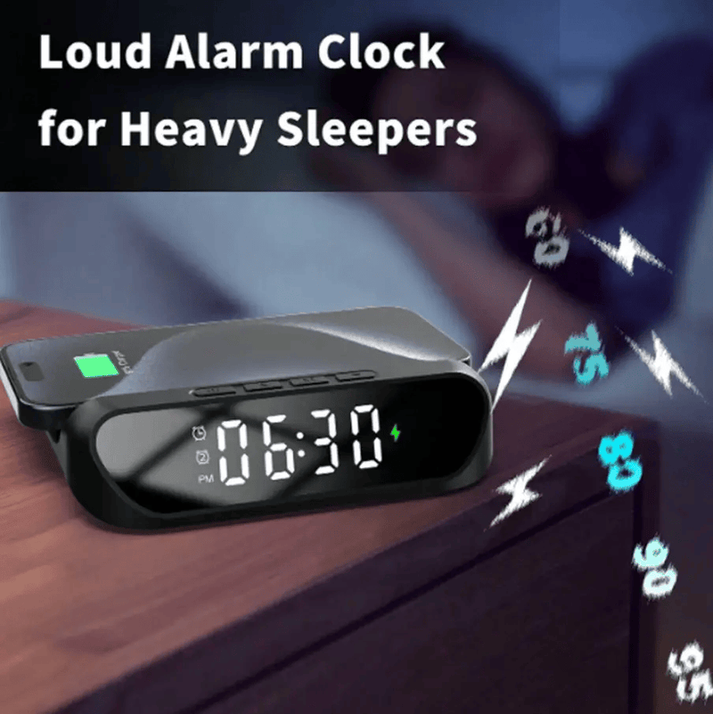 techplus 2-in-1 Magnetic Wireless Charger Stand | Fast Charging Dock for Phone & Wireless Earbuds | Foldable Charging Station 2-in-1 Multifunctional Wireless Charger with Alarm Clock 15W Fast C...