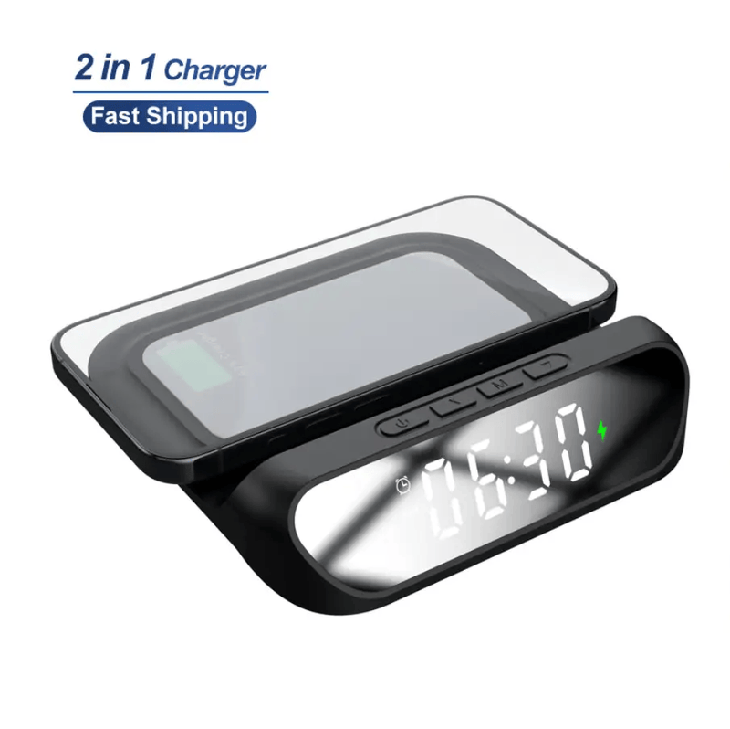 techplus 2-in-1 Magnetic Wireless Charger Stand | Fast Charging Dock for Phone & Wireless Earbuds | Foldable Charging Station 2-in-1 Multifunctional Wireless Charger with Alarm Clock 15W Fast C...