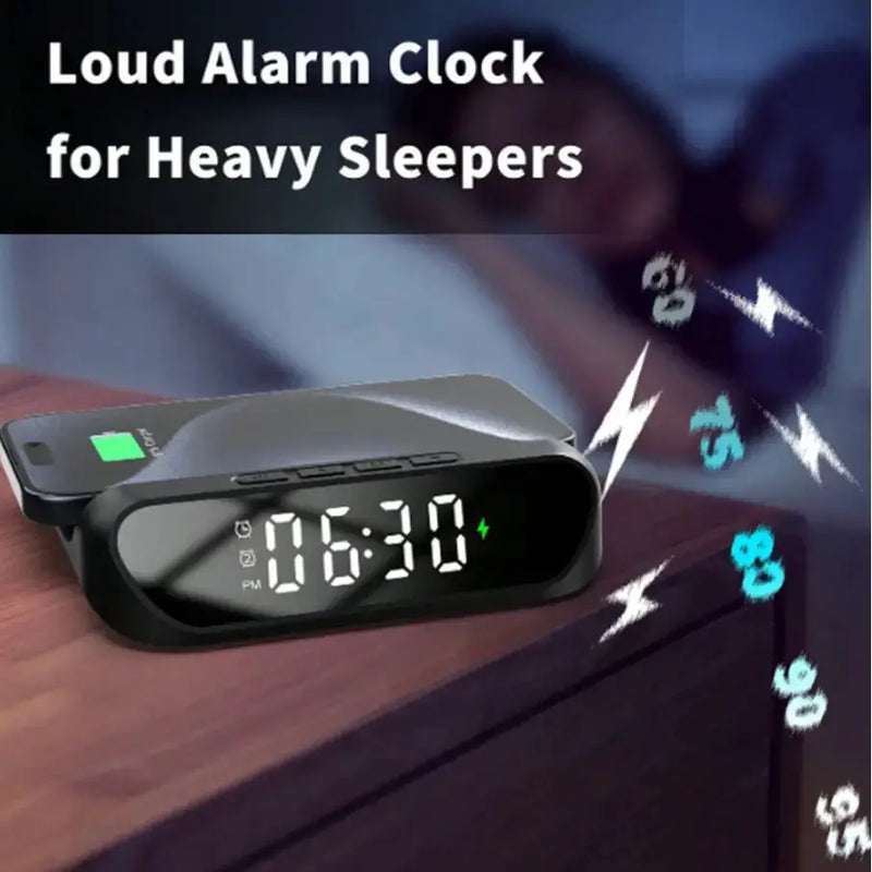 techplus 2-in-1 Magnetic Wireless Charger Stand | Fast Charging Dock for Phone & Wireless Earbuds | Foldable Charging Station 2-in-1 Multifunctional Wireless Charger with Alarm Clock 15W Fast C...