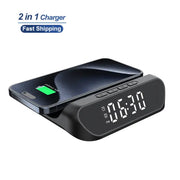 techplus 2-in-1 Magnetic Wireless Charger Stand | Fast Charging Dock for Phone & Wireless Earbuds | Foldable Charging Station 2-in-1 Multifunctional Wireless Charger with Alarm Clock 15W Fast C...
