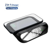techplus 2-in-1 Magnetic Wireless Charger Stand | Fast Charging Dock for Phone & Wireless Earbuds | Foldable Charging Station 2-in-1 Multifunctional Wireless Charger with Alarm Clock 15W Fast C...