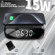 techplus 2-in-1 Magnetic Wireless Charger Stand | Fast Charging Dock for Phone & Wireless Earbuds | Foldable Charging Station 2-in-1 Multifunctional Wireless Charger with Alarm Clock 15W Fast C...