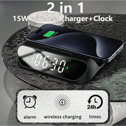 techplus 2-in-1 Magnetic Wireless Charger Stand | Fast Charging Dock for Phone & Wireless Earbuds | Foldable Charging Station 2-in-1 Multifunctional Wireless Charger with Alarm Clock 15W Fast C...