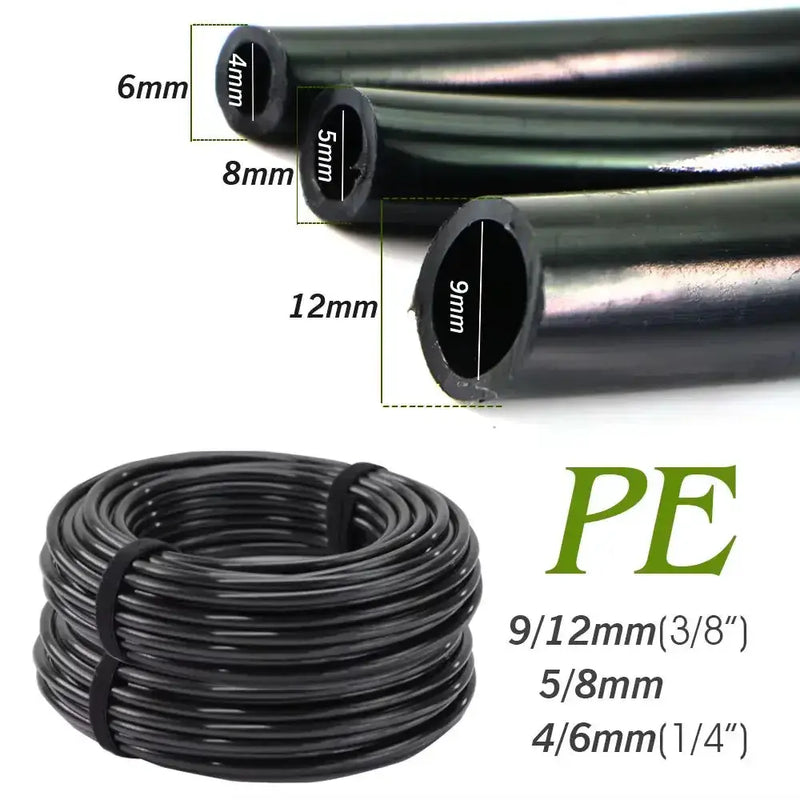 20–50m Black PE Garden Hose, OD 6/8/12mm for Irrigation & Lawn by Habicare