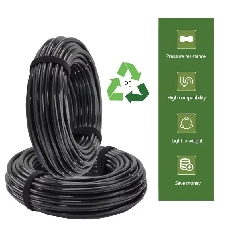 20–50m Black PE Garden Hose, OD 6/8/12mm for Irrigation & Lawn by Habicare