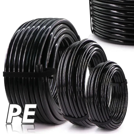 20–50m Black PE Garden Hose, OD 6/8/12mm for Irrigation & Lawn by Habicare