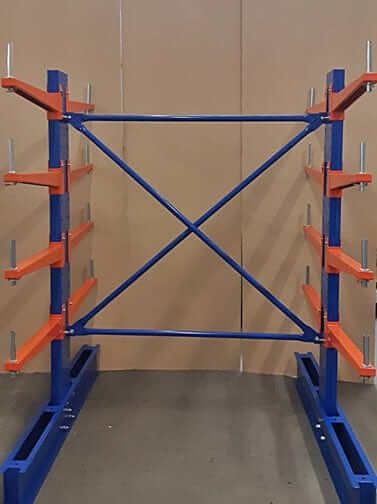 2000mm Doublesided  Racking/Shelving - 4 Arm Starter Bay with blue and orange arms.