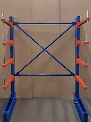 2000mm Singlesided  Racking/Shelving - 4 Arm Starter Bay with orange and blue structure for light duty storage.