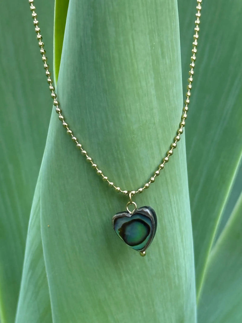 Pāua Gold Heart Necklace by Tahana Jewellery