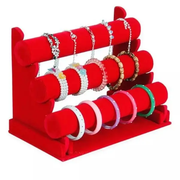 Velvet 3-Level Bracelet Watch Display Stand/Holder - RED by dealonline.co.nz