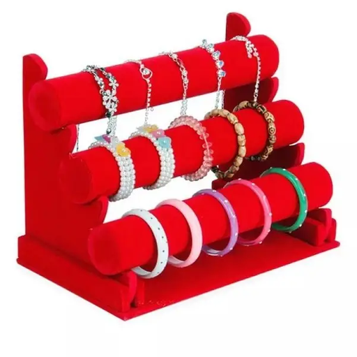 Velvet 3-Level Bracelet Watch Display Stand/Holder - RED by dealonline.co.nz