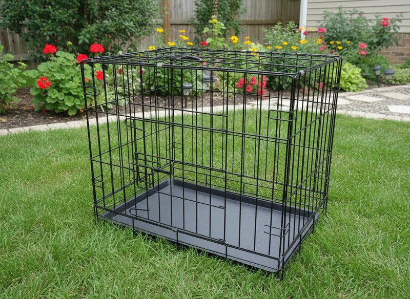 Pet Cage - 60cm Wide Collapsible Metal Pet Cage Black by dealonline.co.nz