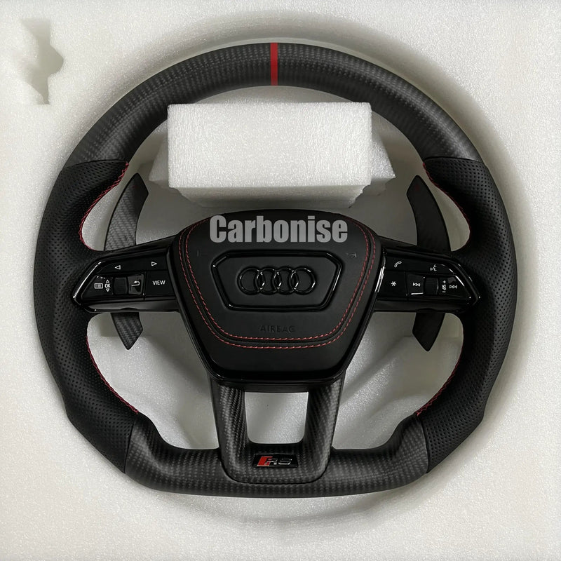 Audi Steering Wheel (Matte Carbon Fiber +Perforated Leather) #20 by CARBONISE