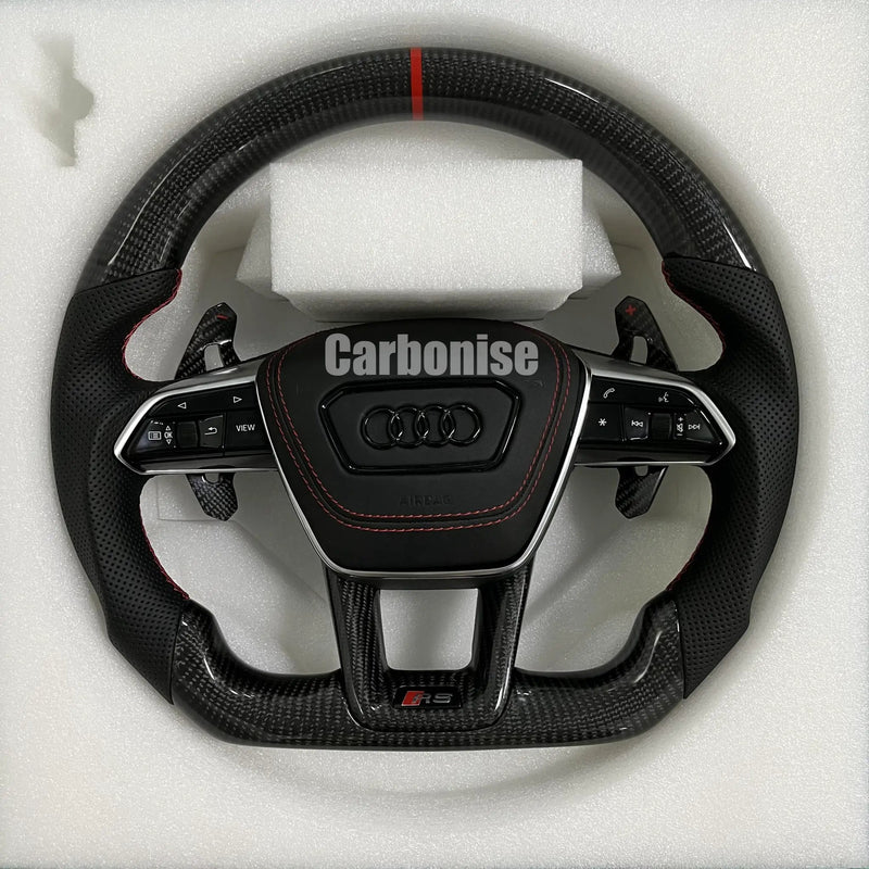 Audi Steering Wheel (Carbon Fiber+Perforated Leather) #22 by CARBONISE
