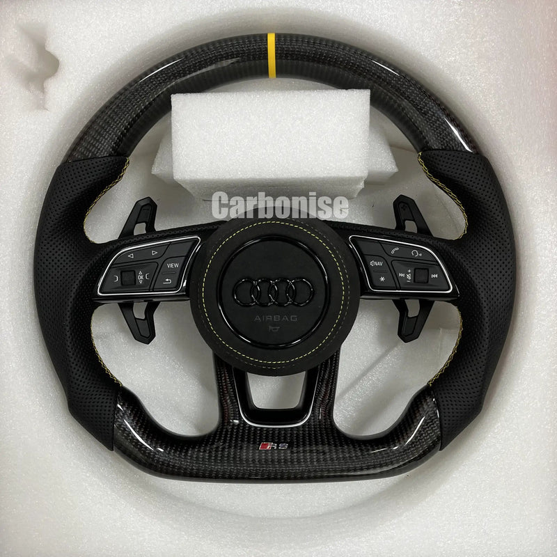 Audi Steering Wheel (Carbon Fiber +Perforated Leather) #09 by CARBONISE