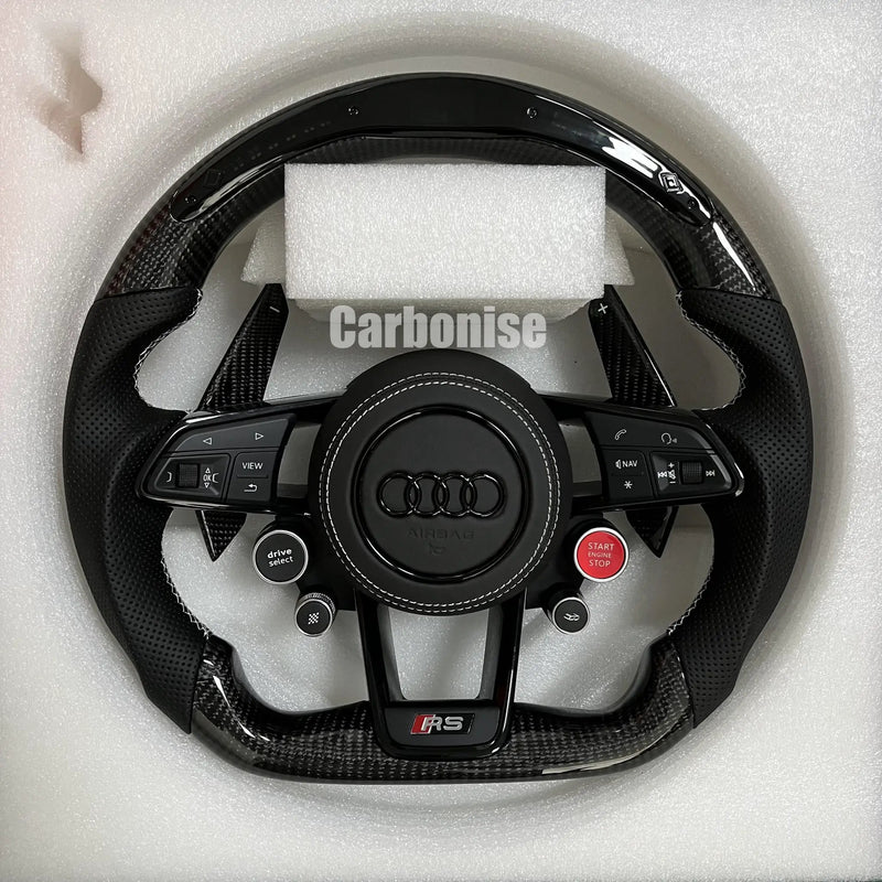 Audi Steering Wheel (Carbon Fiber+Perforated Leather) R8 Style #09 by CARBONISE