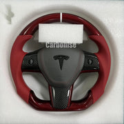 Tesla Steering Wheel(Carbon Fiber+Perforated Leather) #01 by CARBONISE
