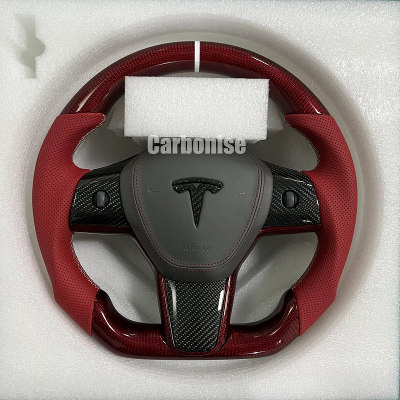 Tesla Steering Wheel(Carbon Fiber+Perforated Leather) #01 by CARBONISE