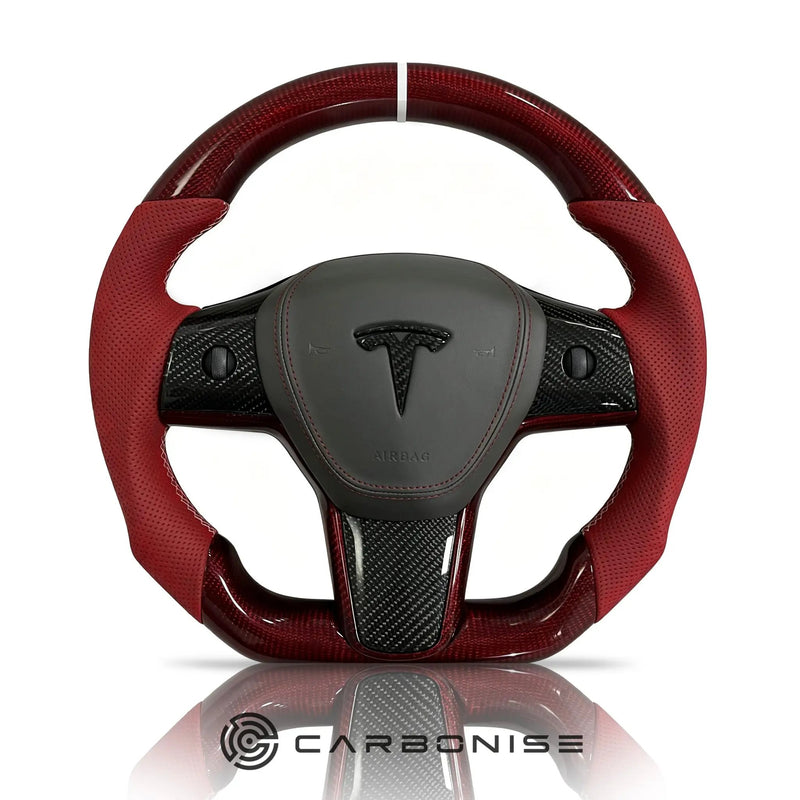 Tesla Steering Wheel(Carbon Fiber+Perforated Leather) #01 by CARBONISE