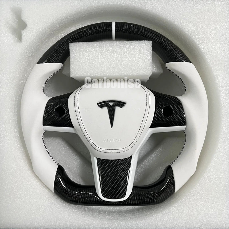 Tesla Steering Wheel (Carbon Fiber+Leather) #02 by CARBONISE