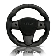 Tesla Steering Wheel (Matte Carbon Fiber+Perforated Leather)#03 by CARBONISE