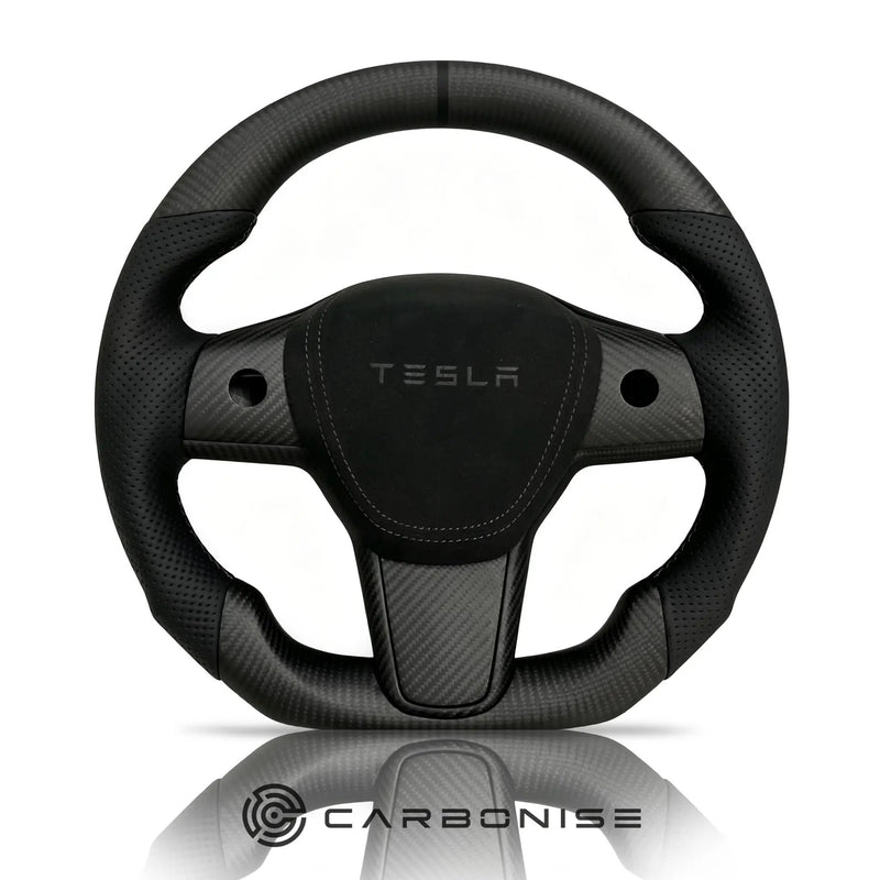 Tesla Steering Wheel (Matte Carbon Fiber+Perforated Leather)#03 by CARBONISE