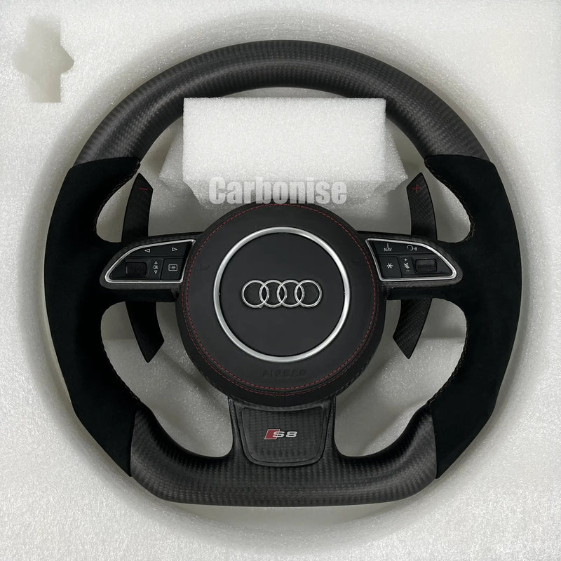 Audi Steering Wheel (Matte Carbon Fiber+Alcantara) #02 by CARBONISE