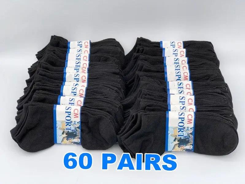 (60 Pairs) Thin Ankle Socks - BLACK - M7-11/ W8-12 by dealonline.co.nz