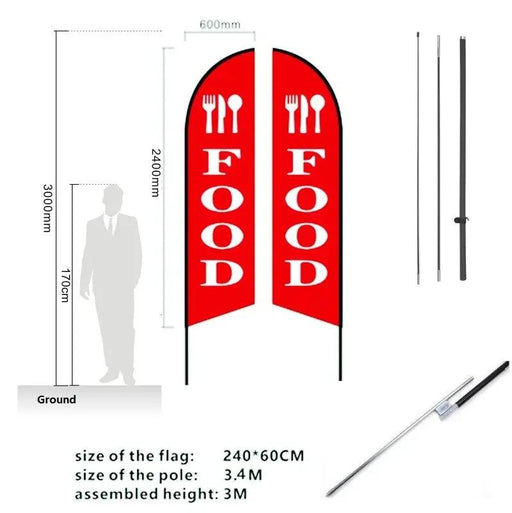 'FOOD' 3.4m Drill/SET Commercial Feather Banner Flag by dealonline.co.nz
