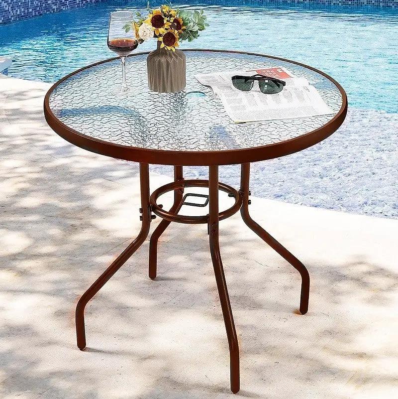 BROWN 80CM Quality Tempered Glass Round Garden Table by dealonline.co.nz